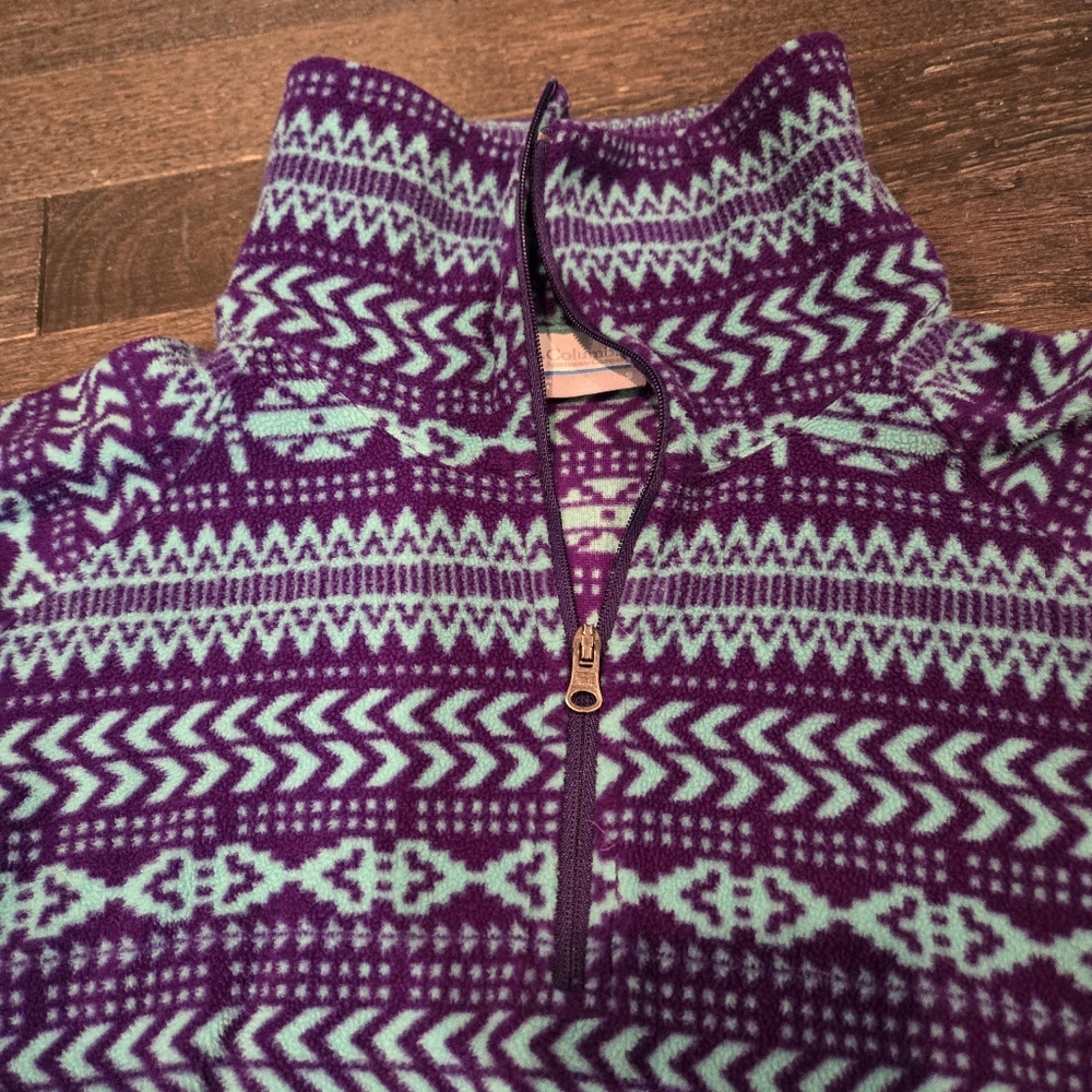 Columbia Fleece 1/4 Zip Lightweight Aztec Print - Purple, Turquoise - SZ Small - Picture 3 of 8